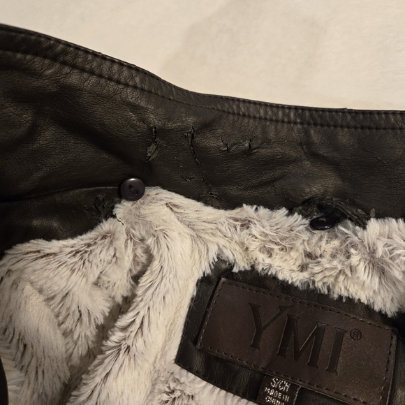 YMI Women's Faux Leather Fur Lined Bomber Motorcycle Full Zip Jacket Small - Picture 5 of 15